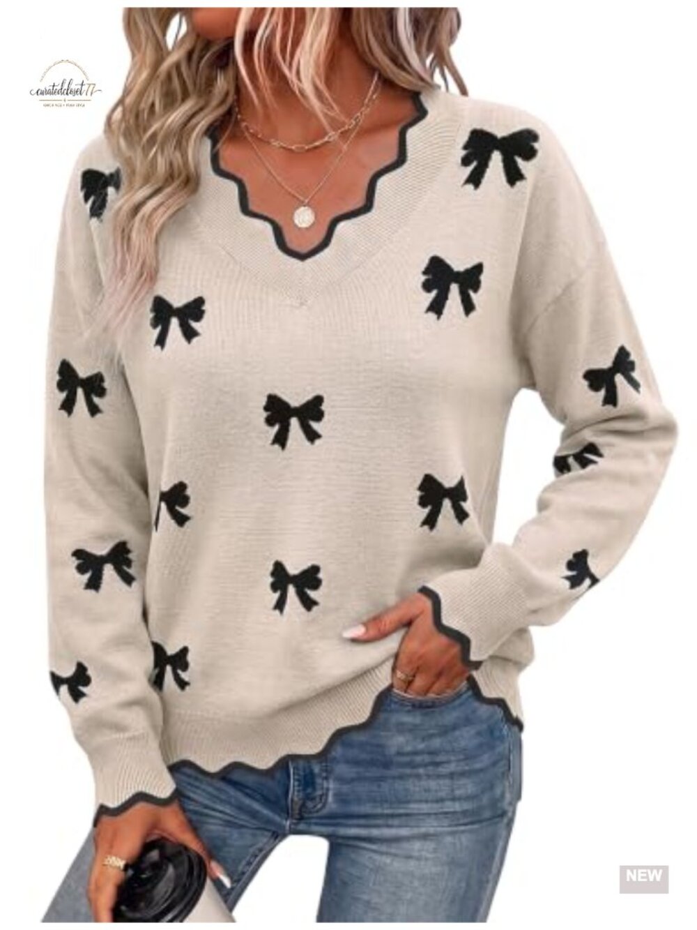 Women's Long Sleeve V Neck Sweater Loose Cozy Knit Pullover Top